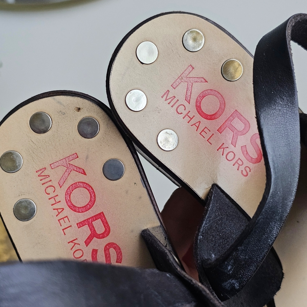 Michael Kors Black Studded Leather Block-Heel Sandals Size 9.5 M Made in Italy - Picture 11 of 16